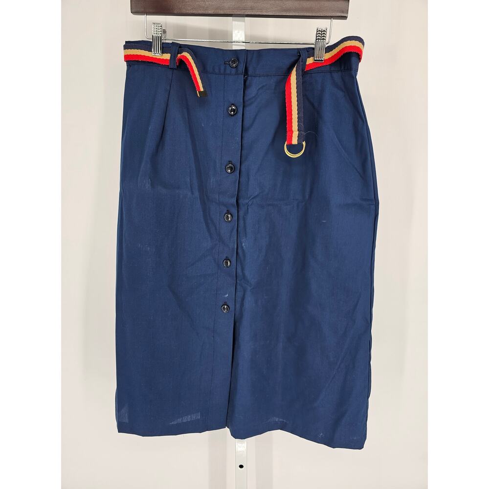 Vtg Parsons Place Womens Sz 17/18 Midi Length Pencil Skirt Blue Belted Mod Look